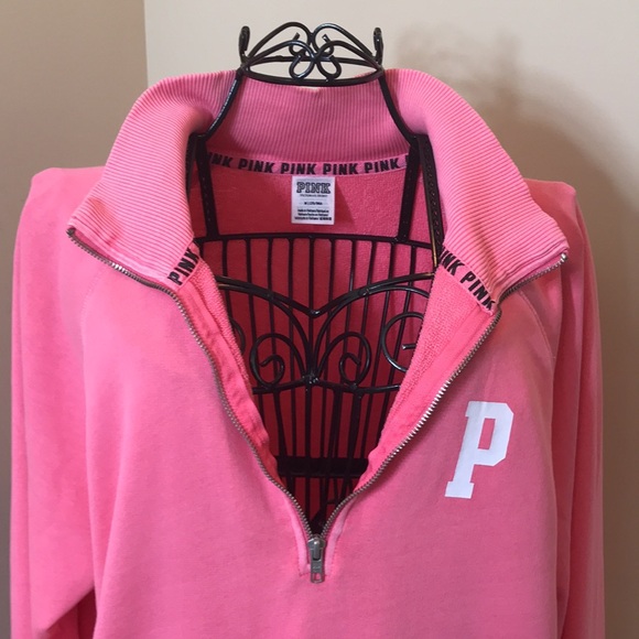 PINK Victoria’s Secret Half Zippered Pink & White Sweatshirt - Picture 2 of 8